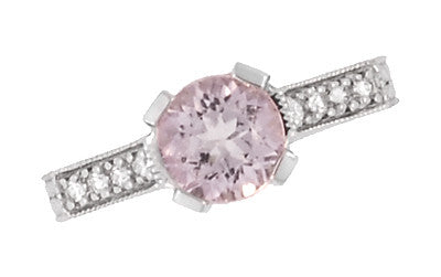 Art Deco 1 Carat Pink Tourmaline Castle Engagement Ring in 18 Karat White Gold - Item: R664PT - Image: 6