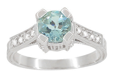 Art Deco Castle 3/4 Carat Aquamarine Engagement Ring in Platinum