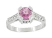 Art Deco 1 Carat Pink Sapphire Engraved Castle Engagement Ring in Platinum