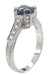 Art Deco 1 Carat Blue Sapphire Engraved Castle Engagement Ring in Platinum