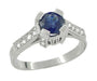 Art Deco 1 Carat Blue Sapphire Engraved Castle Engagement Ring in Platinum