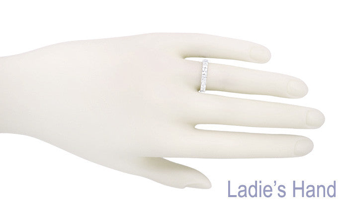 Hibiscus Flowers Engraved Wedding Ring in White Gold - 3mm Wide - Item: R668W10 - Image: 3