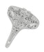 Art Deco Filigree Lozenge Shape Hearts & Diamonds Cocktail Ring in 14 Karat White Gold