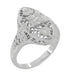 Art Deco Filigree Lozenge Shape Hearts & Diamonds Cocktail Ring in 14 Karat White Gold