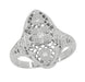 Art Deco Filigree Lozenge Shape Hearts & Diamonds Cocktail Ring in 14 Karat White Gold