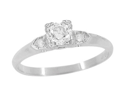 Retro Moderne Antique 14 Karat White Gold Diamond Engagement Ring