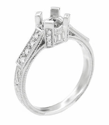 Platinum Art Deco Engraved Filigree Citadel 1 Carat Diamond Engagement Ring Mounting