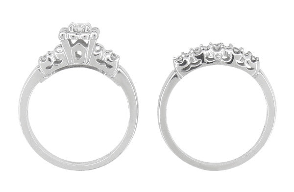 Lucky Clover Retro Moderne White Sapphires Wedding Set in 14K White Gold - Item: R674SWS - Image: 4