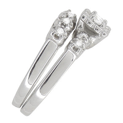 Lucky Clover Retro Moderne White Sapphires Wedding Set in 14K White Gold - Item: R674SWS - Image: 5