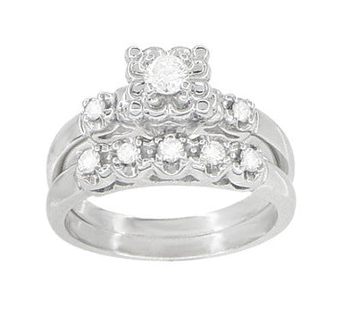 Lucky Clover Retro Moderne White Sapphires Wedding Set in 14K White Gold - alternate view