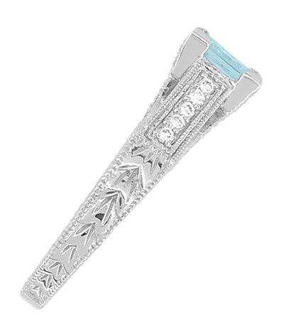 Art Deco X & O Kisses 3/4 Carat Princess Cut Aquamarine Engagement Ring in 18 Karat White Gold - Item: R676A - Image: 5