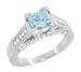 Art Deco X & O Kisses 3/4 Carat Princess Cut Aquamarine Engagement Ring in 18 Karat White Gold
