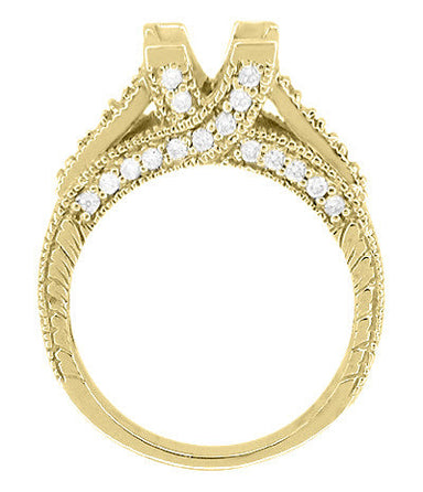 X & O Kisses Yellow Gold 3/4 Carat Princess Cut Diamond Engagement Ring Setting