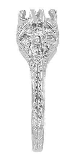 Antique Style Edwardian Filigree 3/4 to 1 Carat Engagement Ring Mounting in White Gold for a 6mm Round Stone - Item: R679W14 - Image: 4