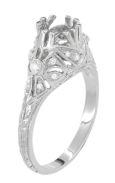 Antique Style Edwardian Filigree 3/4 to 1 Carat Engagement Ring Mounting in White Gold for a 6mm Round Stone