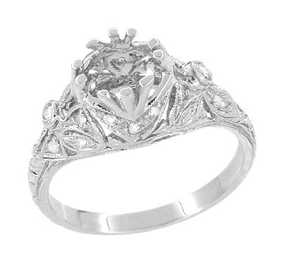 Antique Style Edwardian Filigree 3/4 to 1 Carat Engagement Ring Mounting in White Gold for a 6mm Round Stone - Item: R679W14 - Image: 5