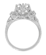 Edwardian Antique Style 1 Carat to 1.30 Carat Filigree Engagement Ring Mounting in 14 or 18 Karat White Gold for a Round Stone