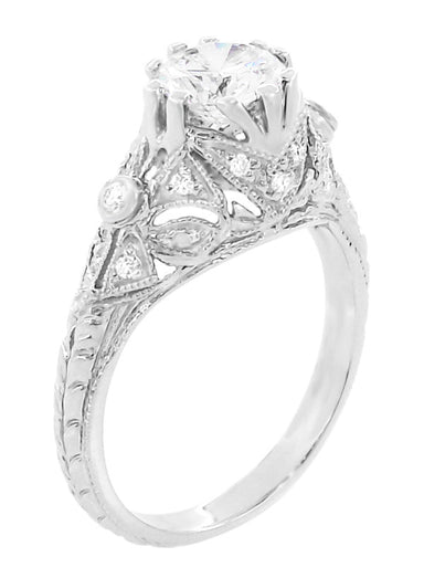 Edwardian Antique Style 1 Carat Diamond T.W. Filigree Engagement Ring in 18 Karat White Gold