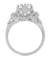 Edwardian Vintage Filigree Platinum Engagement Ring Mounting for a Round 1 Carat to 1.30 Carat Diamond