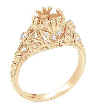 Antique Style Filigree Edwardian Engagement Ring Semimount for a 1.00 to 1.30 Carat Round Diamond in 14 Karat Rose ( Pink ) Gold