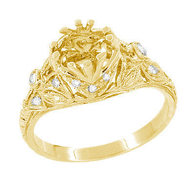Edwardian Yellow Gold Antique Style 1.00 to 1.30 Carat Filigree Engagement Ring Mounting for a 6.3 - 7.3mm Round Stone - Item: R6791Y14 - Image: 5