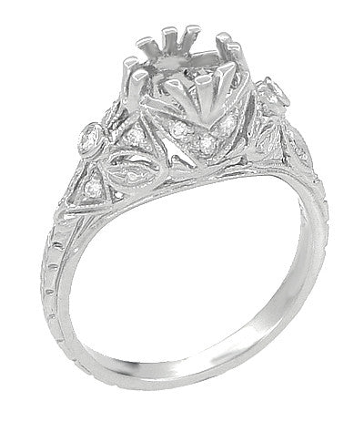Edwardian Antique Style 3/4 to 1 Carat Filigree Platinum Engagement Ring Mounting with Side Diamonds - Item: R679P - Image: 2