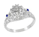 Edwardian Carved Platinum Round Stone Engagement Ring Mounting with Side Sapphires and Diamonds