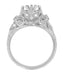 Edwardian Carved Platinum Round Stone Engagement Ring Mounting with Side Sapphires and Diamonds