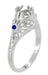 Edwardian Carved Platinum Round Stone Engagement Ring Mounting with Side Sapphires and Diamonds