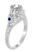 Edwardian Carved Platinum Round Stone Engagement Ring Mounting with Side Sapphires and Diamonds