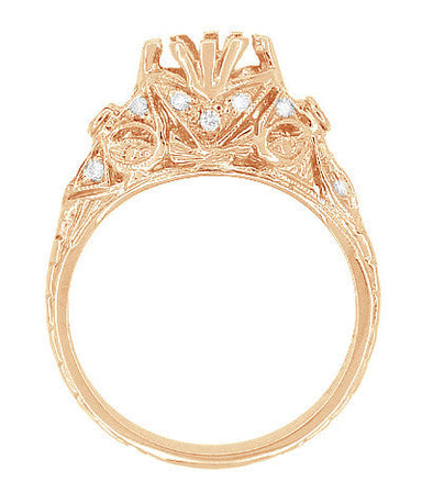 Edwardian Antique Style Filigree 3/4 - 1 Carat Round Diamond Engagement Ring Mounting in 14 Karat Rose ( Pink ) Gold
