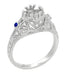 Edwardian Engagement Ring Setting for a Round Stone with Side Blue Sapphires and Diamonds in 18 Karat White Gold