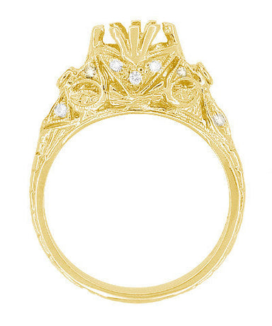 Antique Style Edwardian 3/4 - 1 Carat Round Filigree Engagement Ring Semimount in Yellow Gold - 14K or 18K