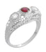 Filigree 3 Stone Ruby and Diamond Edwardian Trilogy Engagement Ring in 14 Karat White Gold