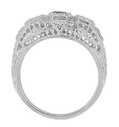 Filigree 3 Stone Ruby and Diamond Edwardian Trilogy Engagement Ring in 14 Karat White Gold - Item: R682WR - Image: 4