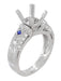 Art Deco 1 1/2 Carat Princess Cut Diamond Wheat Engraved Engagement Ring Setting in Platinum with Diamonds and Princess Cut Sapphires