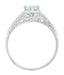 Art Deco Scrolls and Wheat Aquamarine Solitaire Filigree Engraved Engagement Ring in Platinum