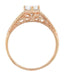 Rose Gold Art Deco Scrolls and Wheat White Sapphire Solitaire Filigree Engraved Engagement Ring