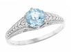 Art Deco Engraved Scrolls and Wheat Aquamarine Solitaire Engagement Ring in 18 Karat White Gold | 1920's Vintage Design