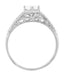 Art Deco Scrolls and Wheat White Sapphire Solitaire Filigree Engraved Engagement Ring in 18 Karat White Gold