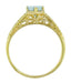 Art Deco Scrolls and Engraved Wheat Aquamarine Solitaire Filigree Engagement Ring in 18 Karat Yellow Gold