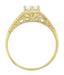 Art Deco Carved Wheat and Scrolls White Sapphire Solitaire Filigree Engraved Engagement Ring in 18K Yellow Gold