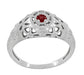 1920's Art Deco Low Dome Filigree Ruby Ring in White Gold