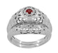 1920's Art Deco Low Dome Filigree Ruby Ring in White Gold