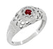 1920's Art Deco Low Dome Filigree Ruby Ring in White Gold