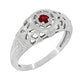 1920's Art Deco Low Dome Filigree Ruby Ring in White Gold