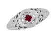 1920's Art Deco Low Dome Platinum Filigree Ruby Ring