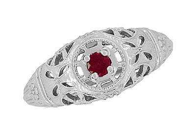1920's Art Deco Low Dome Platinum Filigree Ruby Ring - Item: R698P - Image: 4