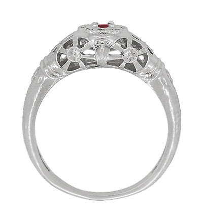 1920's Art Deco Low Dome Platinum Filigree Ruby Ring - Item: R698P - Image: 5