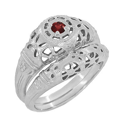 1920's Art Deco Low Dome Platinum Filigree Ruby Ring - Item: R698P - Image: 6